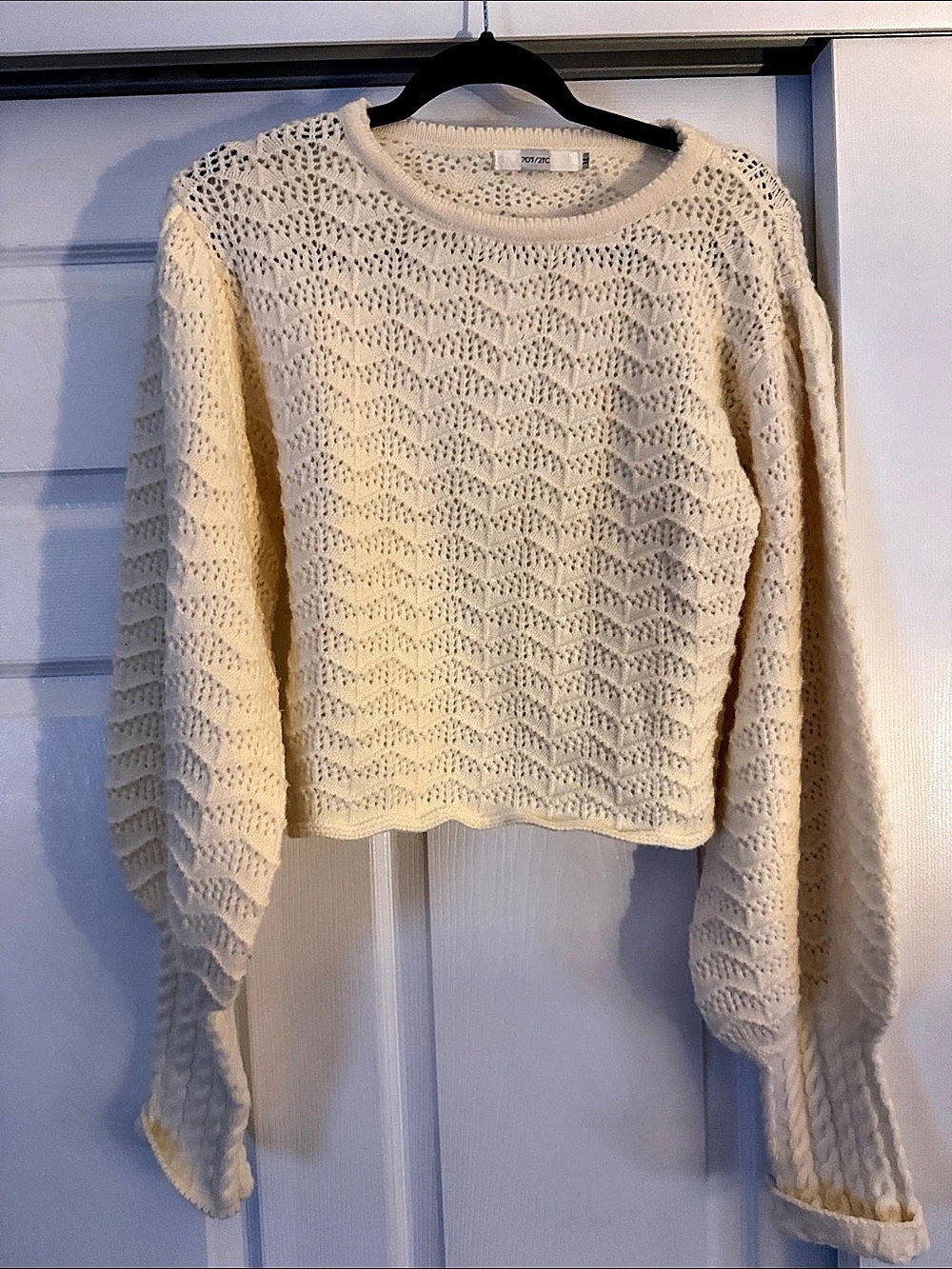 70F/21C Women's Open Knit Crewneck Sweater in Cream